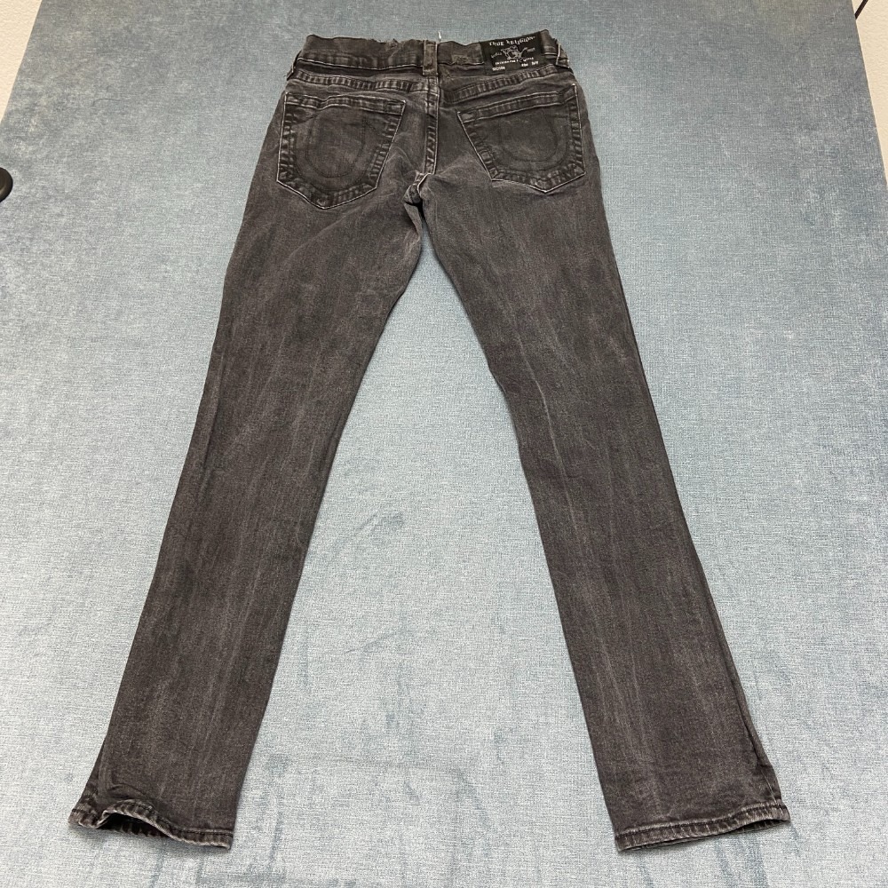 True Religion Geno Jeans Womens 31 Black Denim Cotton Stretch Relaxed Slim Fit